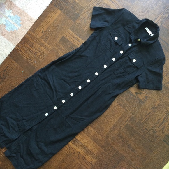 Vintage Button Front Midi Dress Shirt Dress Linen - Picture 3 of 8